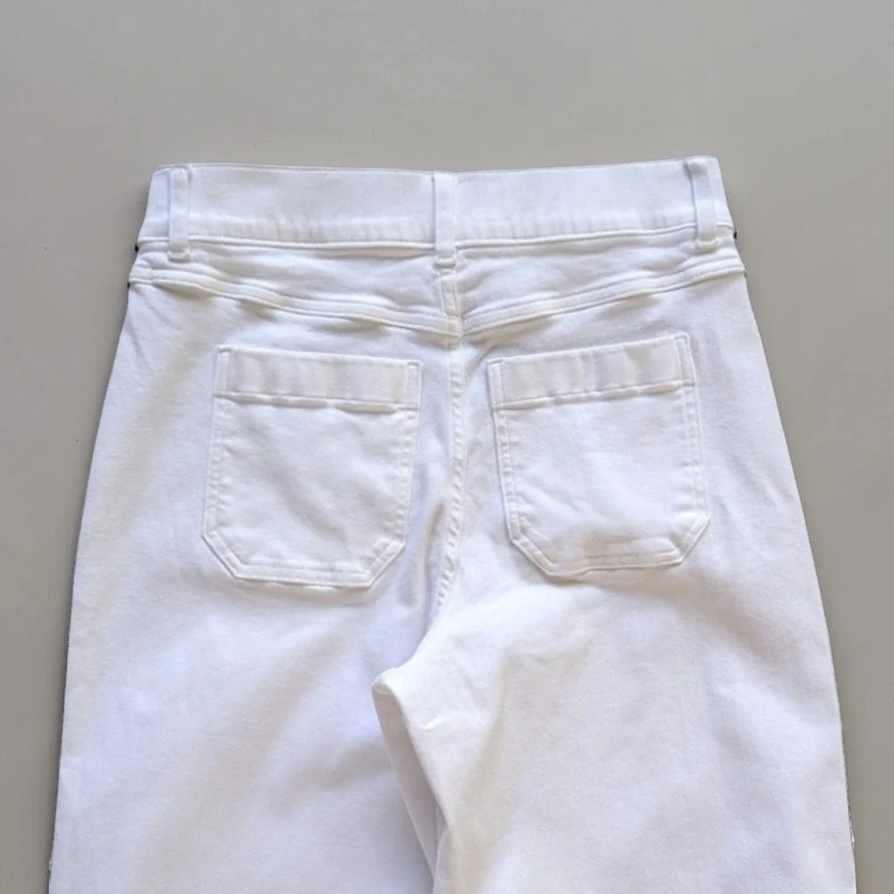 Spanx Wide Leg Pull On Crop Patch Pocket Jeans White Sz M